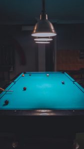 Blue pool table.