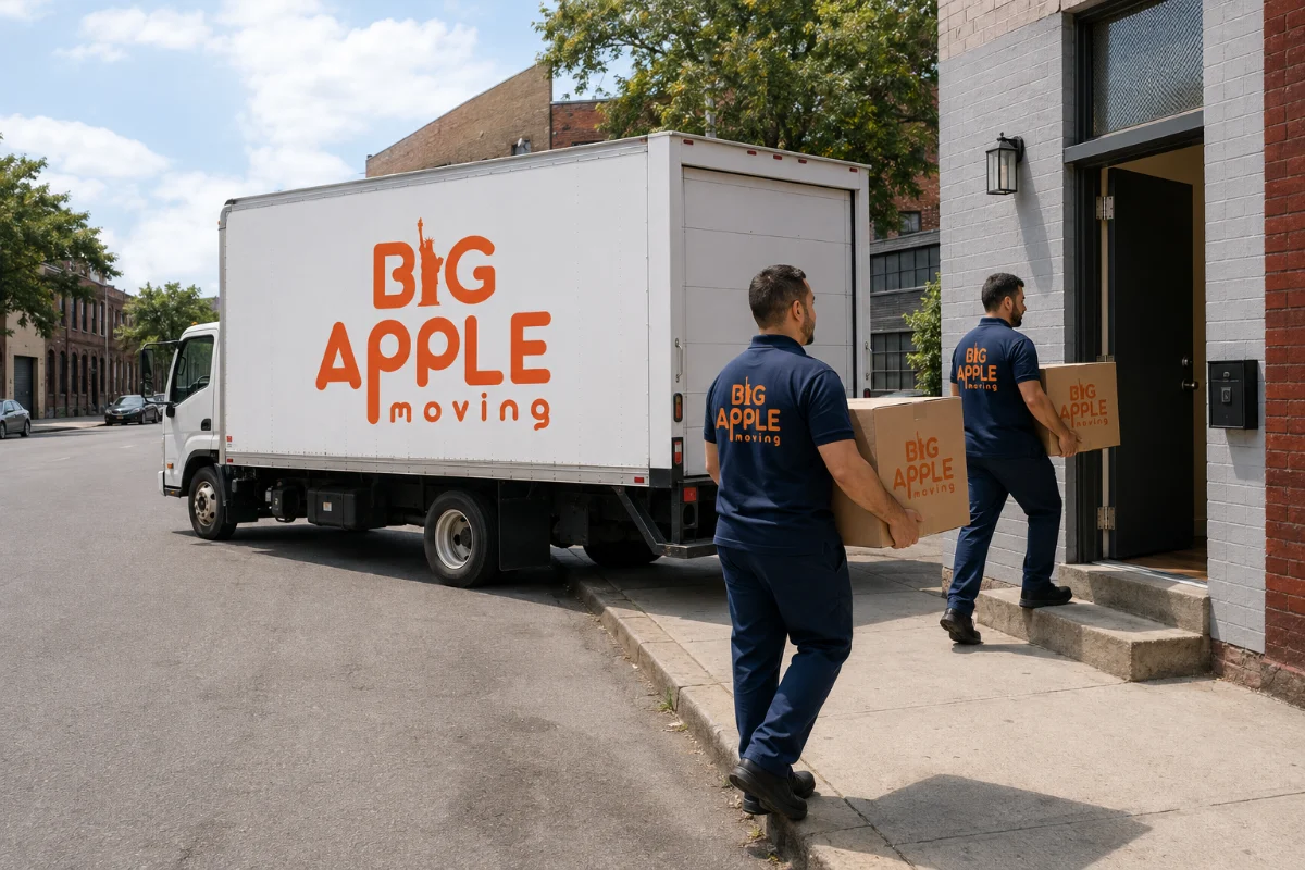Big Apple Moving truck outside a Bay Ridge family home