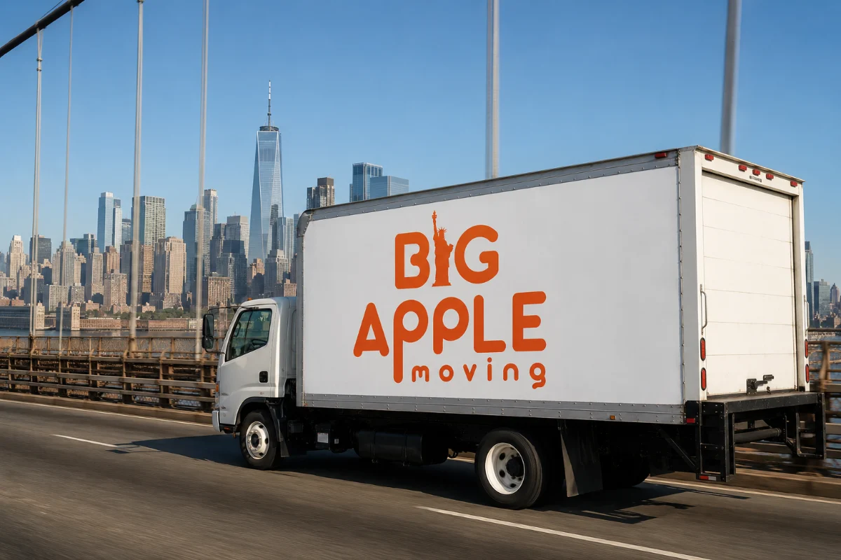 Big Apple Moving truck crossing from New York into New Jersey